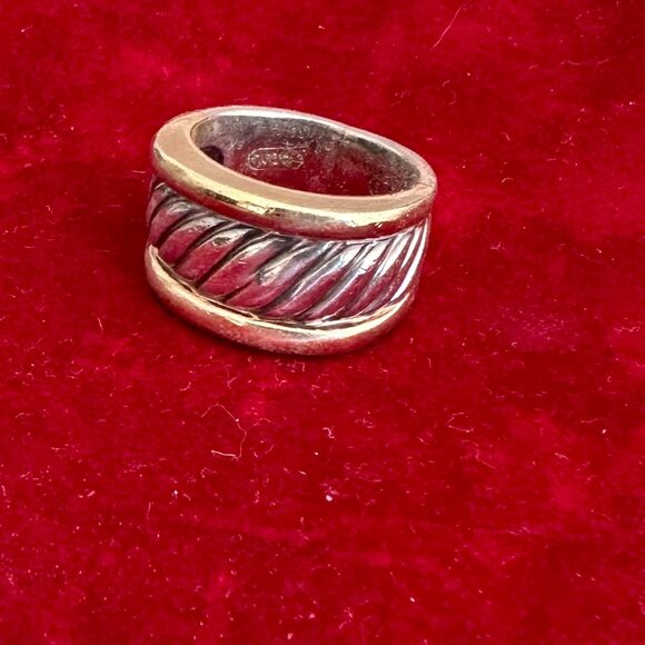 David Yurman Two-Tone Cable Cigar Band Ring – Sterling Silver & 14K Gold, Size 7 - Picture 10 of 13